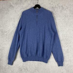 Paolo Mondo Sweater Mens XL Blue 100% Cashmere 2 Ply Half Zip Pullover Soft Warm